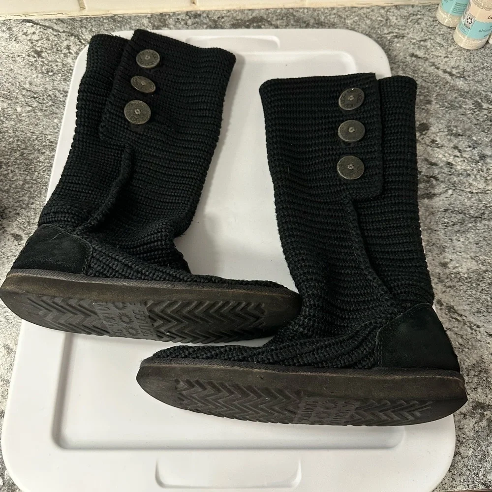 UGG Over the knee twisted black cable knit button detail fold over gorpcore boot